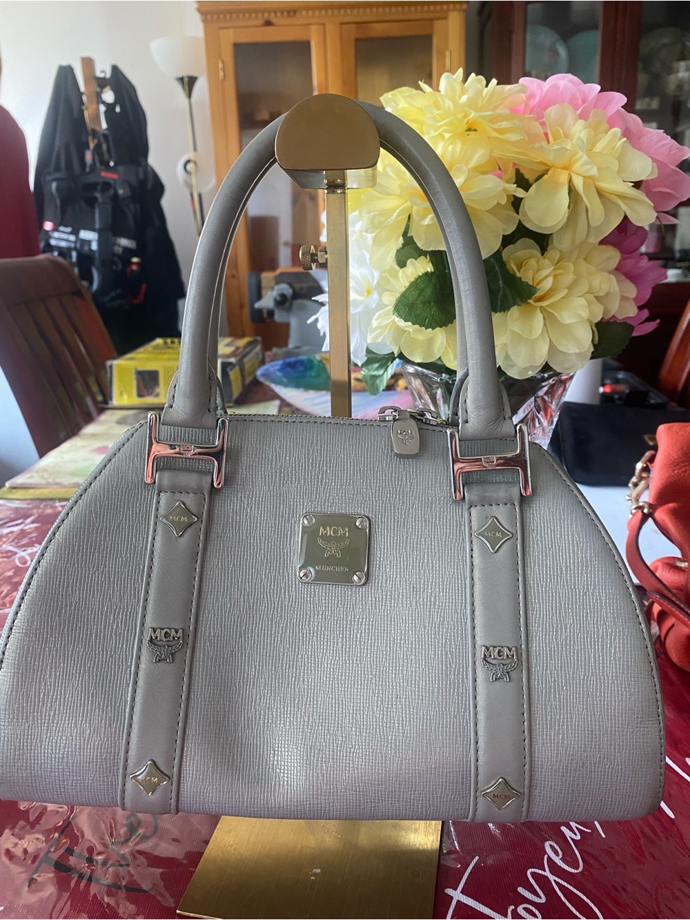 MCM grey leather Satchel